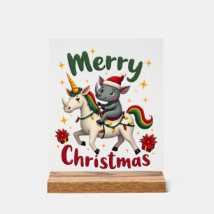 Christmas Rhino Merry Christmas Unicorn Rhino T-Sh Acrylic Sign