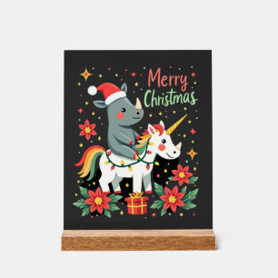 Christmas Rhino Merry Christmas Unicorn Rhino T-Sh Acrylic Sign