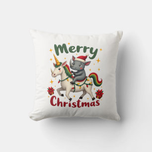 Christmas Rhino Merry Christmas Unicorn Rhino T-Sh Cushion
