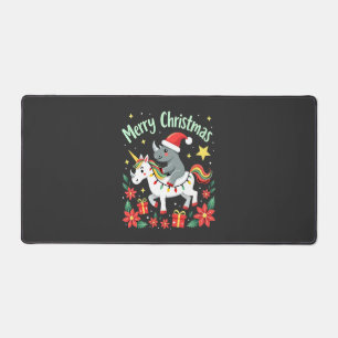 Christmas Rhino Merry Christmas Unicorn Rhino T-Sh Desk Mat