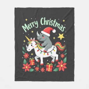 Christmas Rhino Merry Christmas Unicorn Rhino T-Sh Fleece Blanket