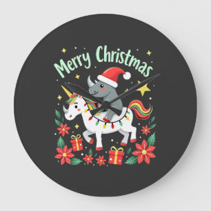 Christmas Rhino Merry Christmas Unicorn Rhino T-Sh Large Clock