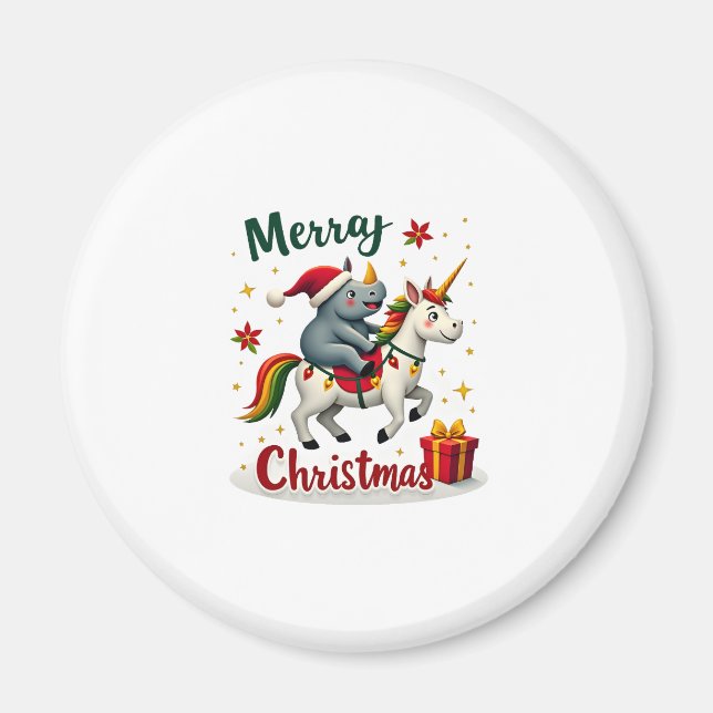 Christmas Rhino Merry Christmas Unicorn Rhino T-Sh Magnet (Front)