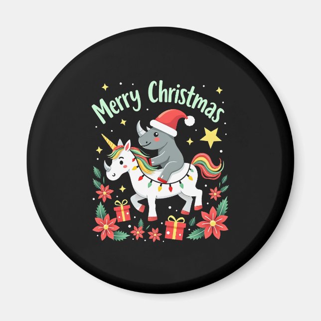 Christmas Rhino Merry Christmas Unicorn Rhino T-Sh Magnet (Front)