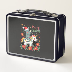Christmas Rhino Merry Christmas Unicorn Rhino T-Sh Metal Lunch Box