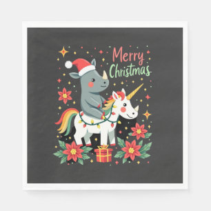 Christmas Rhino Merry Christmas Unicorn Rhino T-Sh Napkin