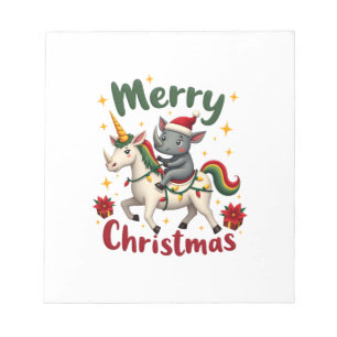 Christmas Rhino Merry Christmas Unicorn Rhino T-Sh Notepad