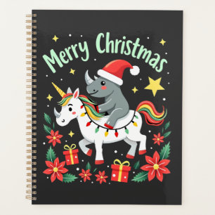 Christmas Rhino Merry Christmas Unicorn Rhino T-Sh Planner