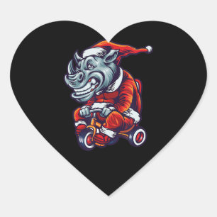 Christmas Rhino Santa Wearing Hat Merry Xmas Heart Sticker