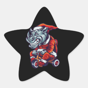 Christmas Rhino Santa Wearing Hat Merry Xmas Star Sticker