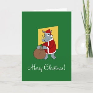Christmas rhinoceros cartoon holiday card