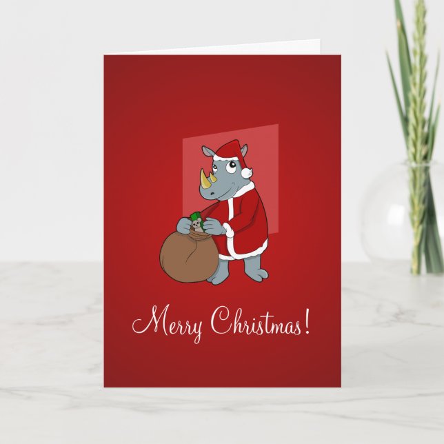 Christmas rhinoceros cartoon holiday card (Front)