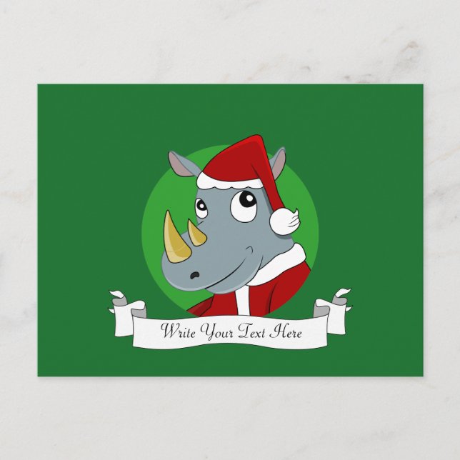 Christmas rhinoceros cartoon holiday postcard (Front)