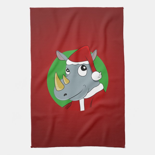Christmas rhinoceros cartoon tea towel (Vertical)