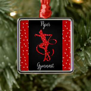 Christmas Rhythmic Gymnastics Red Candy Sprinkle Metal Ornament