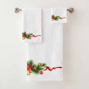 Christmas Ribbon and Holly Bath Towel Set
