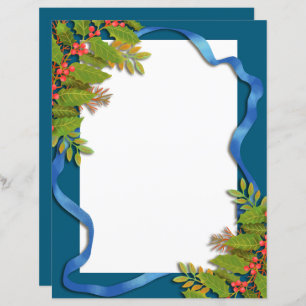Christmas Ribbon Blue Stationery Paper