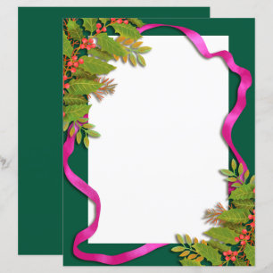 Christmas Ribbon Dark Green Stationery Paper