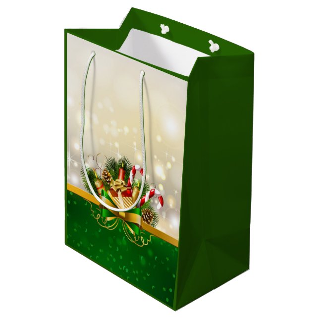 Christmas Ribbon Medium Gift Bag (Back Angled)