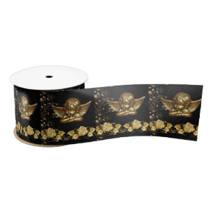Christmas Ribbon, Merry Christmas Gold Angel Satin Ribbon
