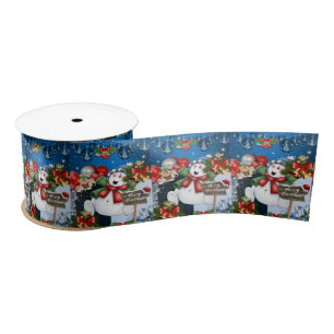 Christmas Ribbon, Merry Christmas Snowman Satin Ribbon