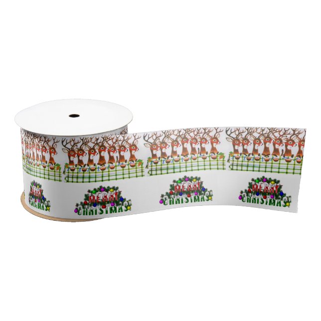 Christmas Ribbon, Reindeer Satin Ribbon (Spool)