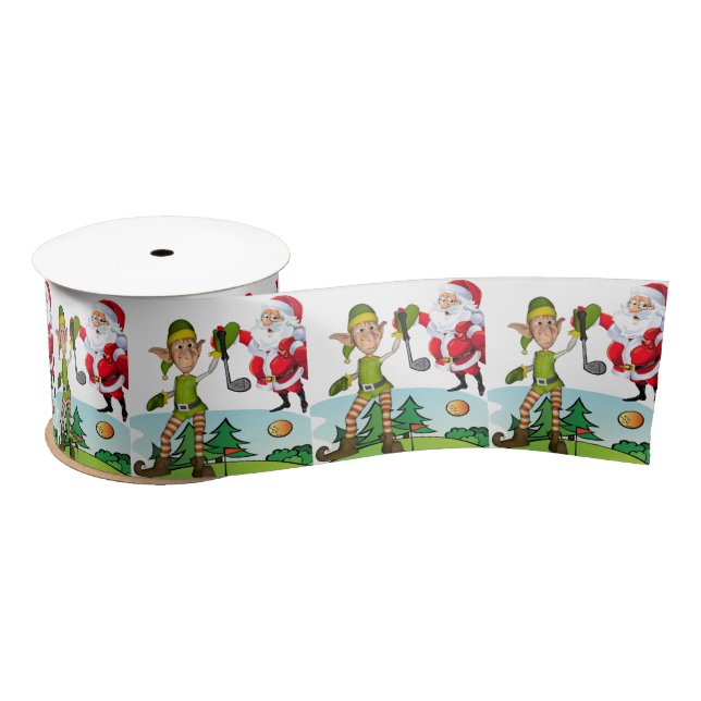 Christmas Ribbon, Santa Golf Satin Ribbon (Spool)
