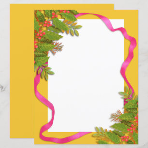 Christmas Ribbon Yellow Orange Stationery Paper