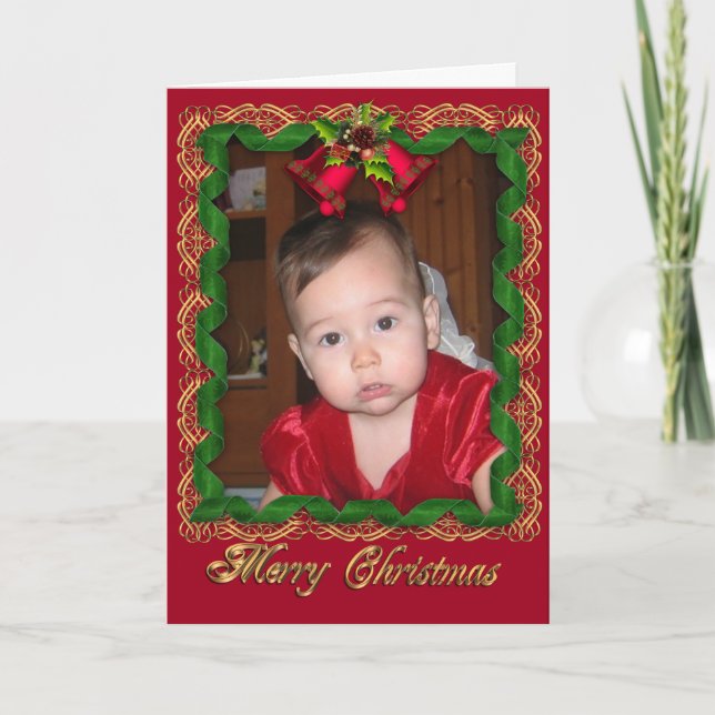 Christmas ribbons frame greeting card for photo (Front)