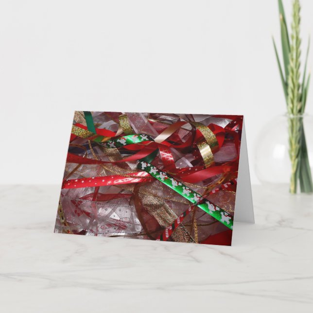 Christmas Ribbons Red Green and Gold Holiday Card (Front)