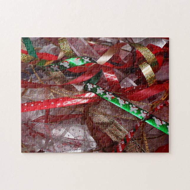 Christmas Ribbons Red Green and Gold Holiday Jigsaw Puzzle (Horizontal)