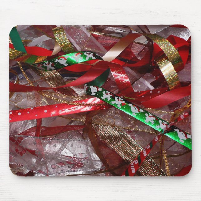 Christmas Ribbons Red Green and Gold Holiday Mouse Pad (Front)