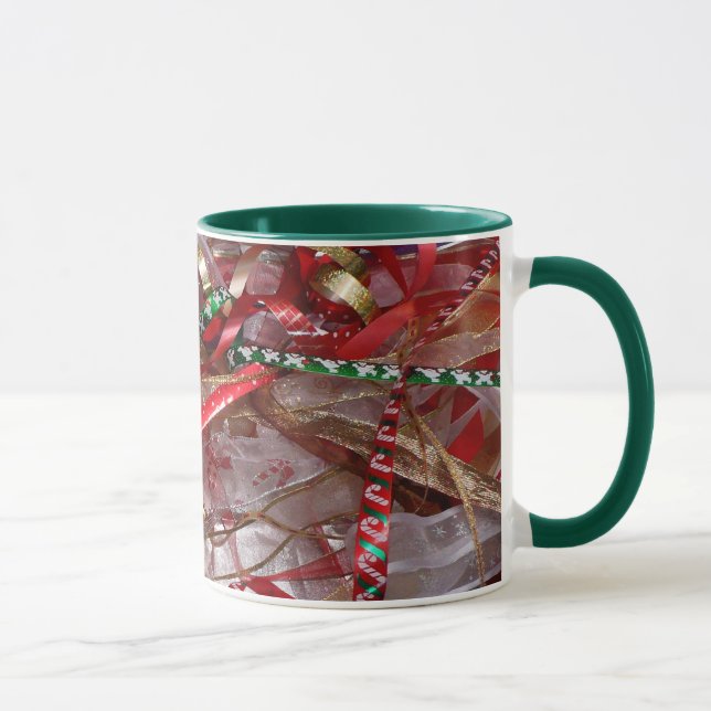 Christmas Ribbons Red Green and Gold Holiday Mug (Right)