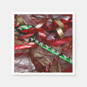 Christmas Ribbons Red Green and Gold Holiday Napkin