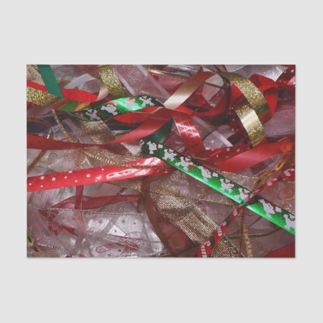 Christmas Ribbons Red Green and Gold Holiday Tissue Paper (Front)