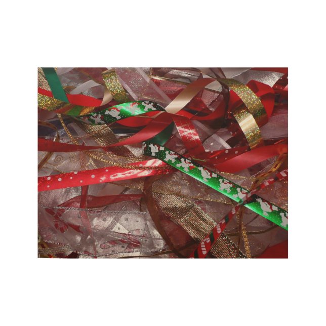 Christmas Ribbons Red Green and Gold Holiday Wood Poster (Front)