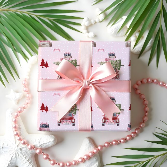 Christmas Road Trip Chic Red Retro Watercolor Wrapping Paper (Christmas Road Trip Chic Red Retro Watercolor Wrapping Paper)