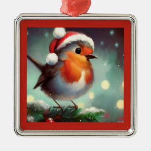 Christmas Robin 2 Metal Ornament