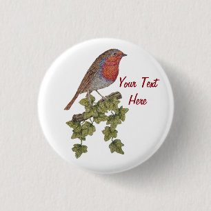 christmas robin and ivy leaves seasonal 3 cm round badge