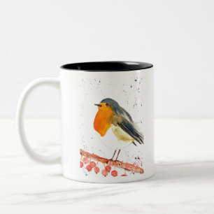 Christmas robin Bird Winter Snow Xmas Festive  Two-Tone Coffee Mug