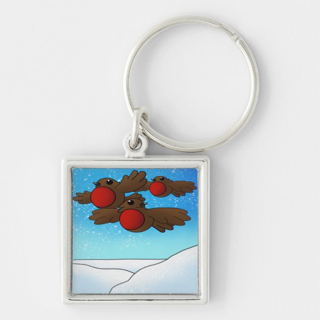 Christmas Robin Birds Key Ring (Front)