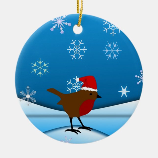 Christmas Robin Ceramic Ornament (Front)