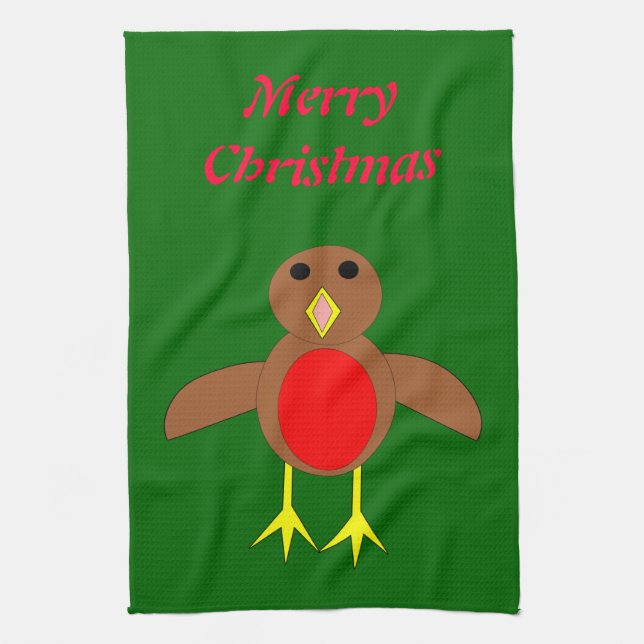 Christmas Robin Customisable Kitchen Tow Tea Towel (Vertical)
