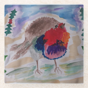 Christmas Robin Glass Coaster