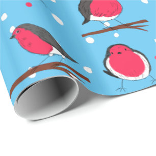 Christmas robin hand drawn wrapping paper
