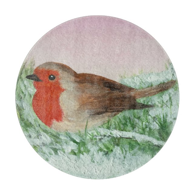 Christmas Robin Hand Painted   Cutting Board (Front)