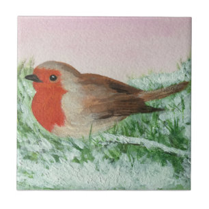 Christmas Robin Hand Painted Holiday Ceramic Tile