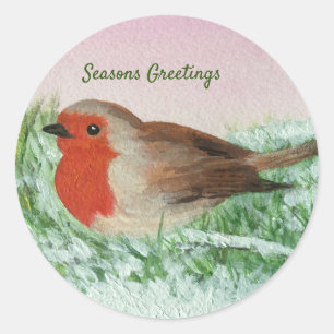 Christmas Robin Hand Painted Holiday Classic Round Sticker