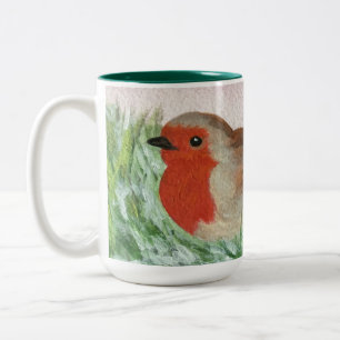 Christmas Robin Hand Painted Two-Tone Coffee Mug
