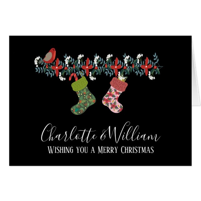 Christmas Robin Hanging Stocking Personalised (Front Horizontal)